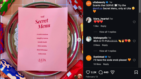 Ulta Snif Secret Menu Instagram Update