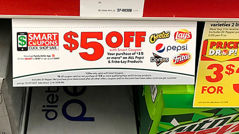 Family Dollar PepsiCo '$5 Off' Shelf Sign
