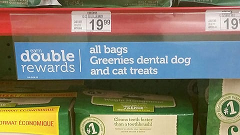 Petco Greenies 'Earn Double Rewards' Shelf Sign