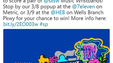93.3 KGSR Austin 'SXSW Music Wristbands' Twitter Update