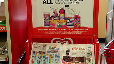 Family Dollar Clorox 'Click. Shop. Save.' Rack Sign