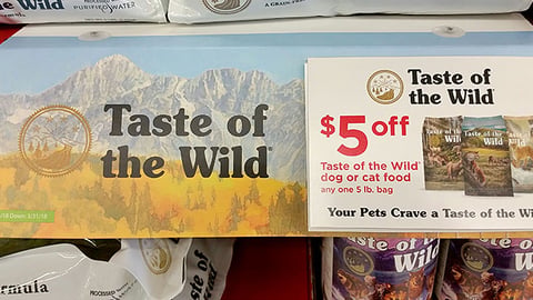 Petco Taste of the Wild '$5 Off' Shelf Sign