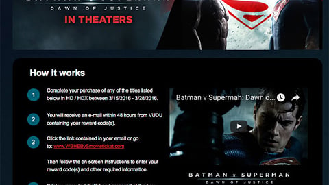 Walmart Vudu 'Batman v Superman' Landing Page