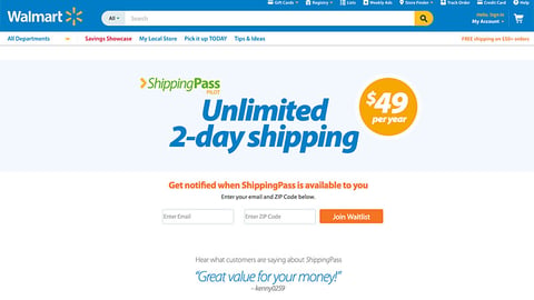 Walmart ShippingPass Landing Page