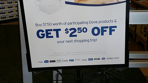 Dove Hannaford 'Get $2.50 Off' Stanchion Sign