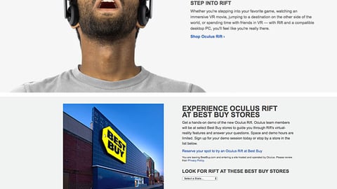 Best Buy Oculus Rift Landing Page