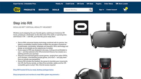 Best Buy Oculus Rift Product Page