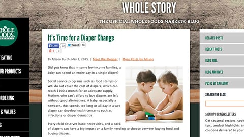 Whole Foods Seventh Generation 'Diaper Change' Blog Post