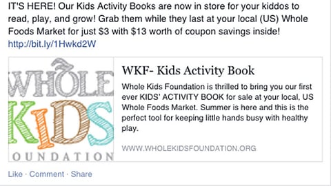Whole Foods 'Kids' Activity Book' Facebook Update