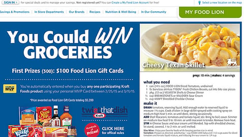 Food Lion Kraft 'Twist That Dish' Landing Page