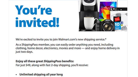 Walmart ShippingPass 'You're Invited' Email