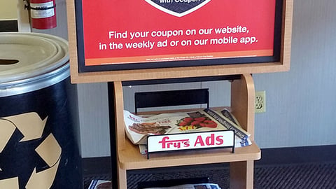 Fry's 'Pump Up Your Points' Rack Sign