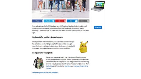 Walmart 'Back-to-School Backpacks' Web Page