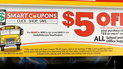 Family Dollar 'Smart Coupons' Shelf Sign