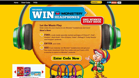 Kellogg 'Win Monster Headphones' Web Page