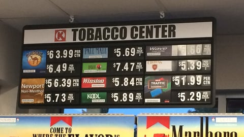 Circle K 'Tobacco Center' Price Board