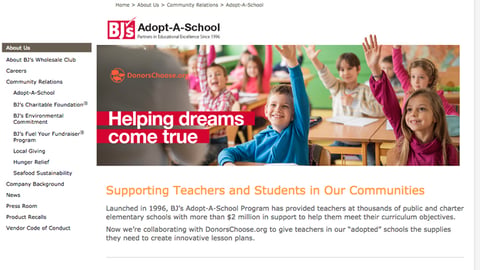 BJ's 'Adopt-A-School' Web Page