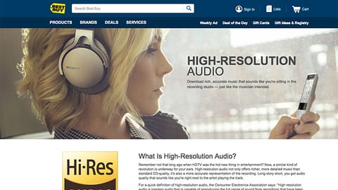 Best Buy 'High-Resolution Audio' Web Page