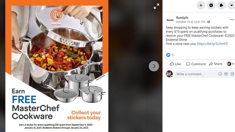 Randalls 'Earn Free MasterChef Cookware' Facebook Update