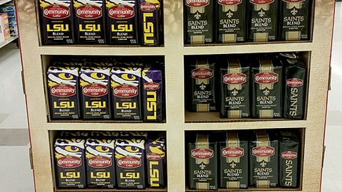 Community Coffee Football Pallet Display