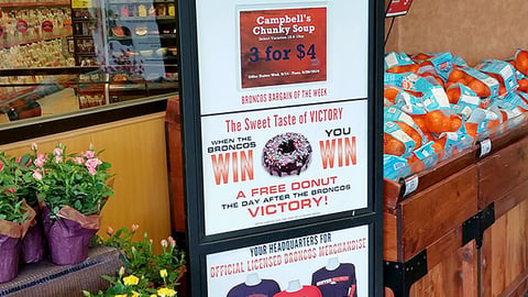 King Soopers 'This Week in Broncos Country' Stanchion Sign