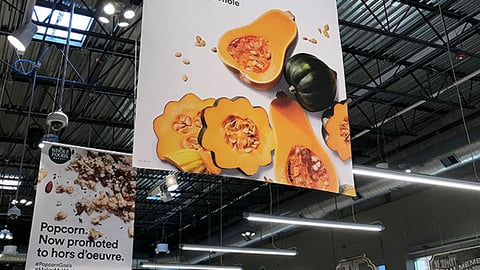 Whole Foods 'Let's Fall Hard' Ceiling Sign