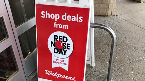 Walgreens 'Shop Deals From Red Nose Day" A-Frame Sign