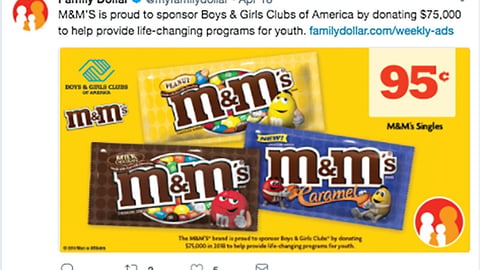 Family Dollar M&M's 'Help Provide Life-Changing Programs' Tweet