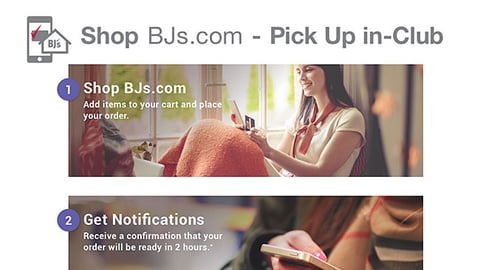 BJ's 'Shop BJs.com - Pick up In-Club' Web Page