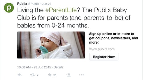 Publix '#ParentLife' Tweet