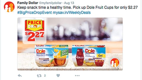 Family Dollar Dole '#BigPriceDropEvent' Twitter Update