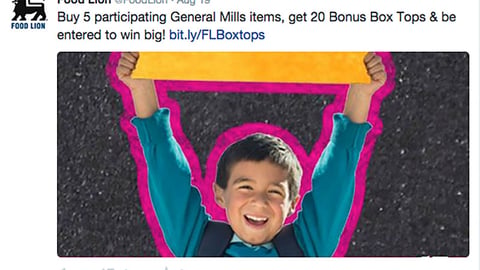 Food Lion General Mills 'Bonus Box Tops' Twitter Update