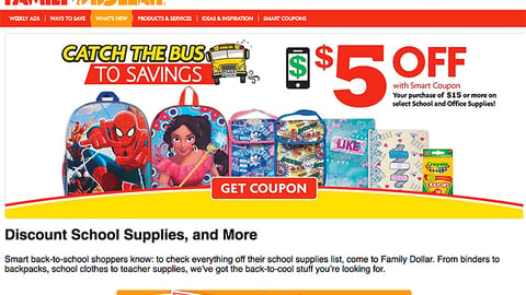 Family Dollar 'Catch the Bus to Savings' Web Page