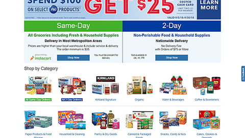 Costco P&G 'Spend $100' Leaderboard Ad