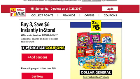 Kellogg Dollar General 'Back-to-School Favorites' Email Ad