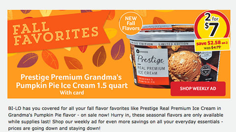 Bi-Lo Prestige 'Fall Favorites' Email Ad