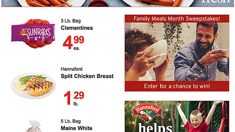 Hannaford 'Family Meals Month Sweepstakes' Email Ad
