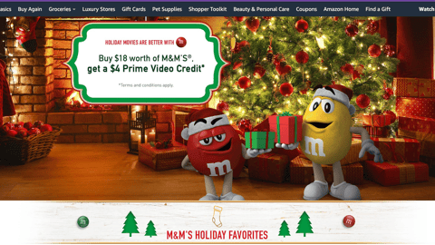 Amazon M&M's 'Holiday Movies' Web Page