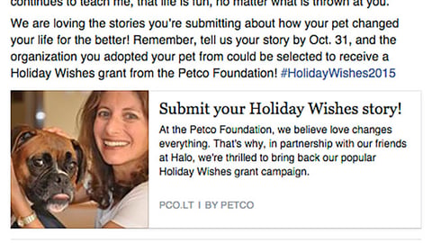 Petco Foundation Halo 'Holiday Wishes' Facebook Update