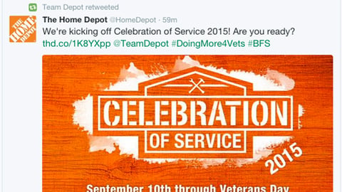 Home Depot 'Celebration of Service' Tweet