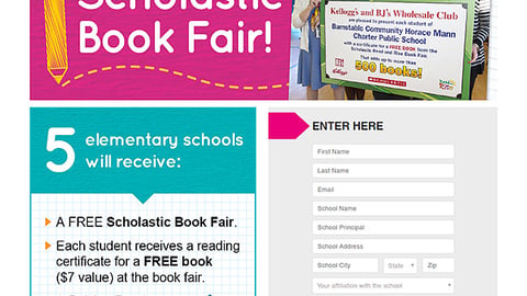 Kellogg's BJ's 'Free Scholastic Book Fair' Web Page