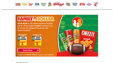 Kellogg Family Dollar 'Official Snacks of Football' Email Ads
