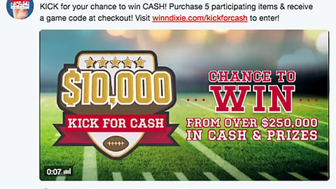 Winn-Dixie 'Kick for Cash' Twitter Update
