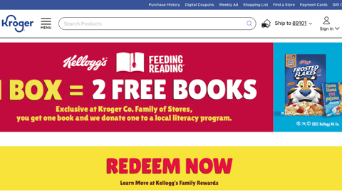 Kroger Kellogg '1 Box = 2 Free Books' Web Page