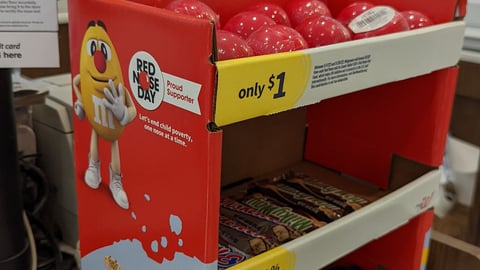 Walgreens M&Ms Red Nose Day Countertop Display
