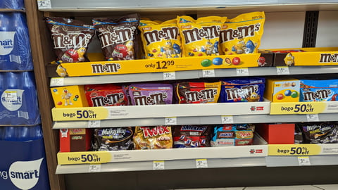 Walgreens M&Ms Red Nose Day Shelf Display