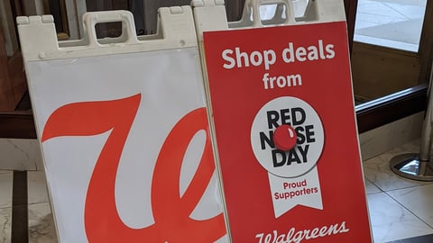 Walgreens Red Nose Day 'Shop Deals' A-Frame Sign