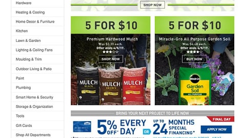 Lowe's 'Spring Black Friday' Home Page Ads