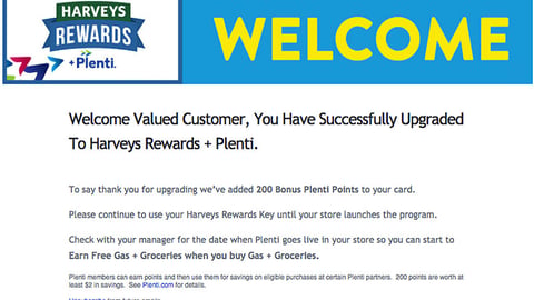 Harveys 'Rewards + Plenti' Email