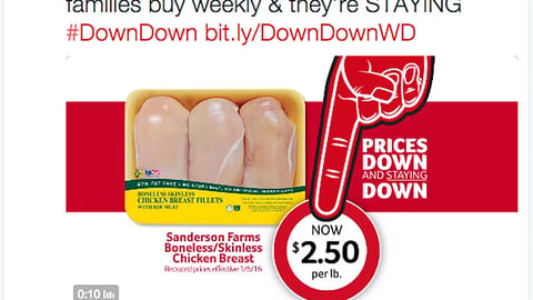 Winn-Dixie Sanderson Farms 'Prices Down and Staying Down' Twitter Update